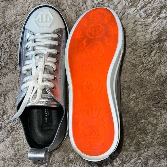 Phillip Plein metallic LAMINATED LEATHER LO-TOP SNEAKERS MEGASTAR - Picture 7 of 9